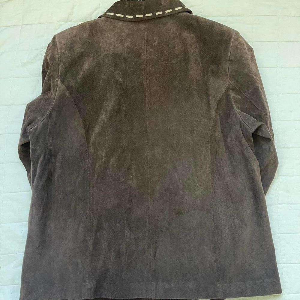 Vintage brown suede leather striped jacket - Picture 5 of 5